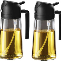 16Oz/470Ml Glass Olive Oil Sprayer for Cooking - 2 in 1 Olive Oil Dispenser for Kitchen Gadgets, Air Fryer, Salad, and BBQ - Black
