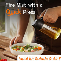 16Oz/470Ml Glass Olive Oil Sprayer for Cooking - 2 in 1 Olive Oil Dispenser for Kitchen Gadgets, Air Fryer, Salad, and BBQ - Black