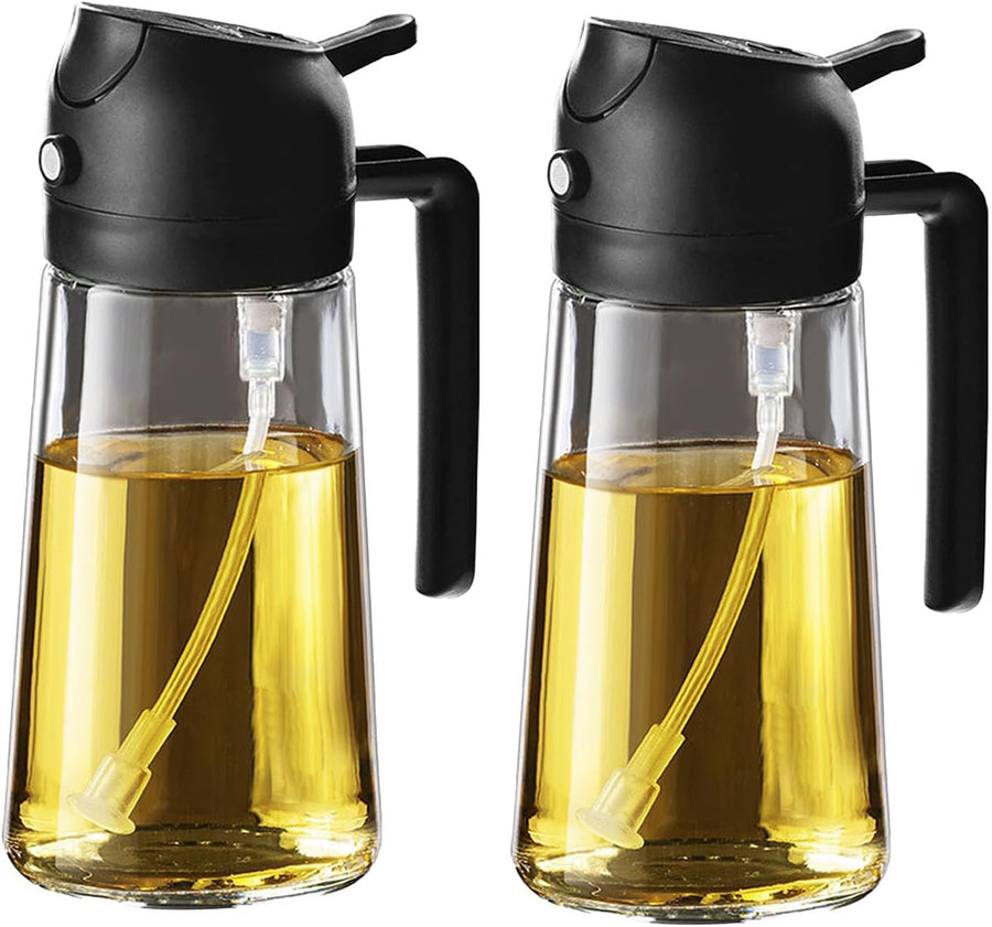 16Oz/470Ml Glass Olive Oil Sprayer for Cooking - 2 in 1 Olive Oil Dispenser for Kitchen Gadgets, Air Fryer, Salad, and BBQ - Black