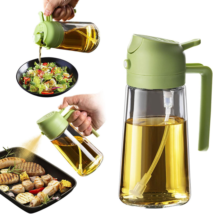 16Oz/470Ml Glass Olive Oil Sprayer for Cooking - 2 in 1 Olive Oil Dispenser for Kitchen Gadgets, Air Fryer, Salad, and BBQ - Black