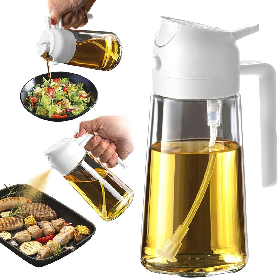 16Oz/470Ml Glass Olive Oil Sprayer for Cooking - 2 in 1 Olive Oil Dispenser for Kitchen Gadgets, Air Fryer, Salad, and BBQ - Black