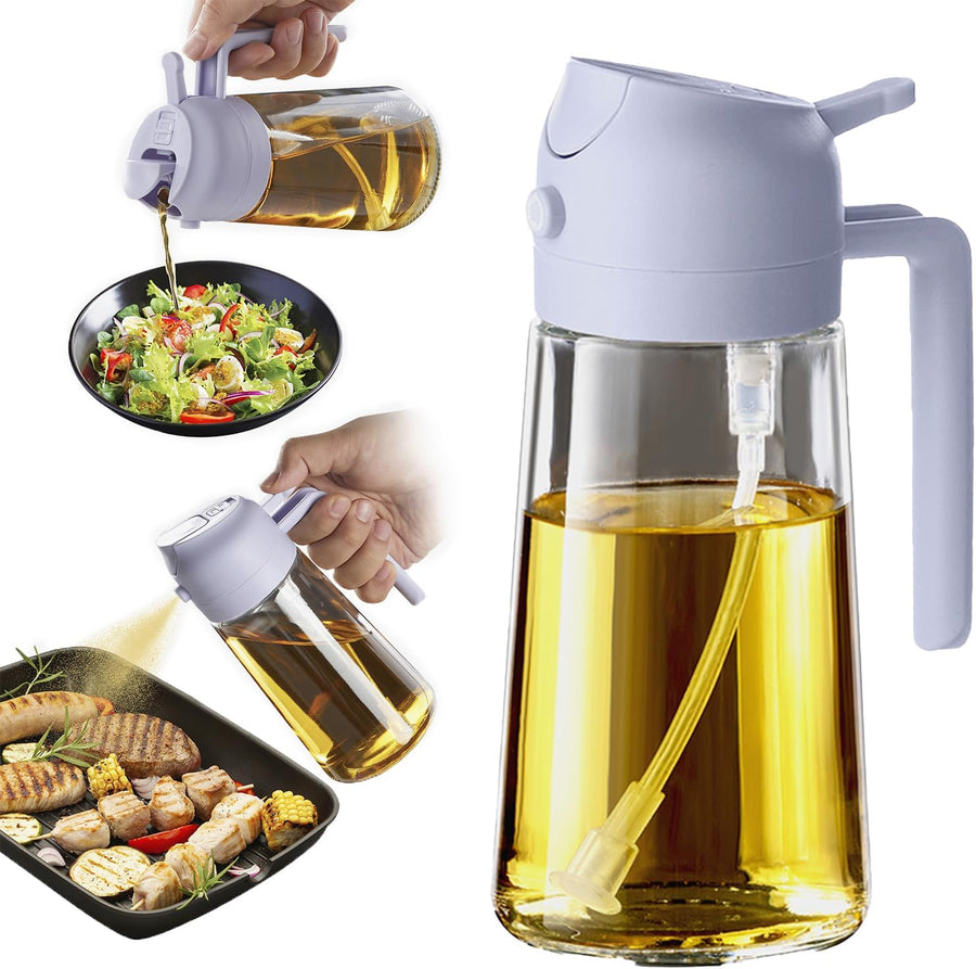 16Oz/470Ml Glass Olive Oil Sprayer for Cooking - 2 in 1 Olive Oil Dispenser for Kitchen Gadgets, Air Fryer, Salad, and BBQ - Black