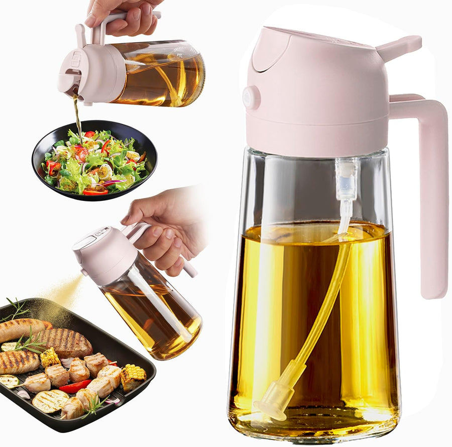 16Oz/470Ml Glass Olive Oil Sprayer for Cooking - 2 in 1 Olive Oil Dispenser for Kitchen Gadgets, Air Fryer, Salad, and BBQ - Black