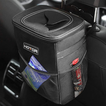 Car Trash Can with Lid and Storage Pockets 