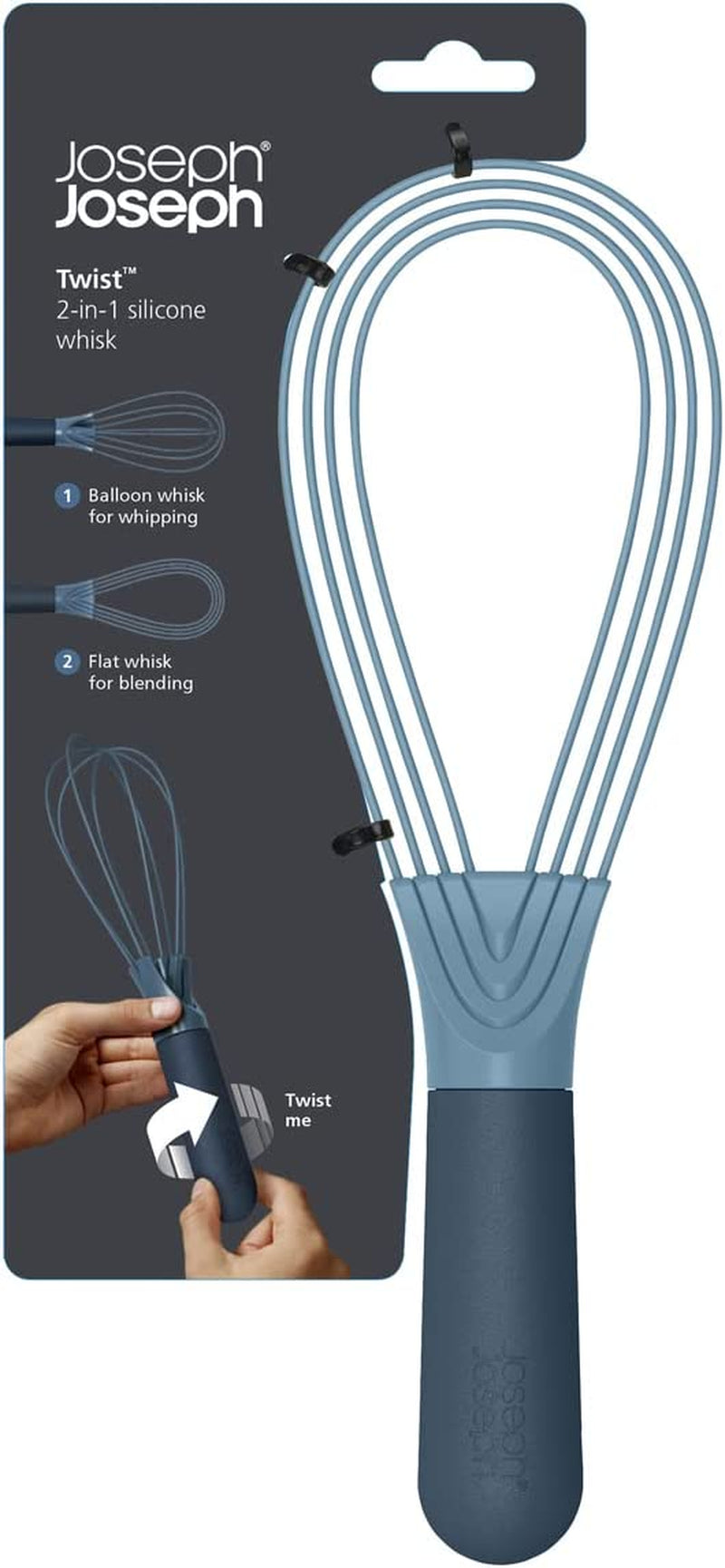 981000 Twist Whisk 2-In-1 Collapsible Balloon and Flat Whisk Silicone Coated Steel Wire, Sky
