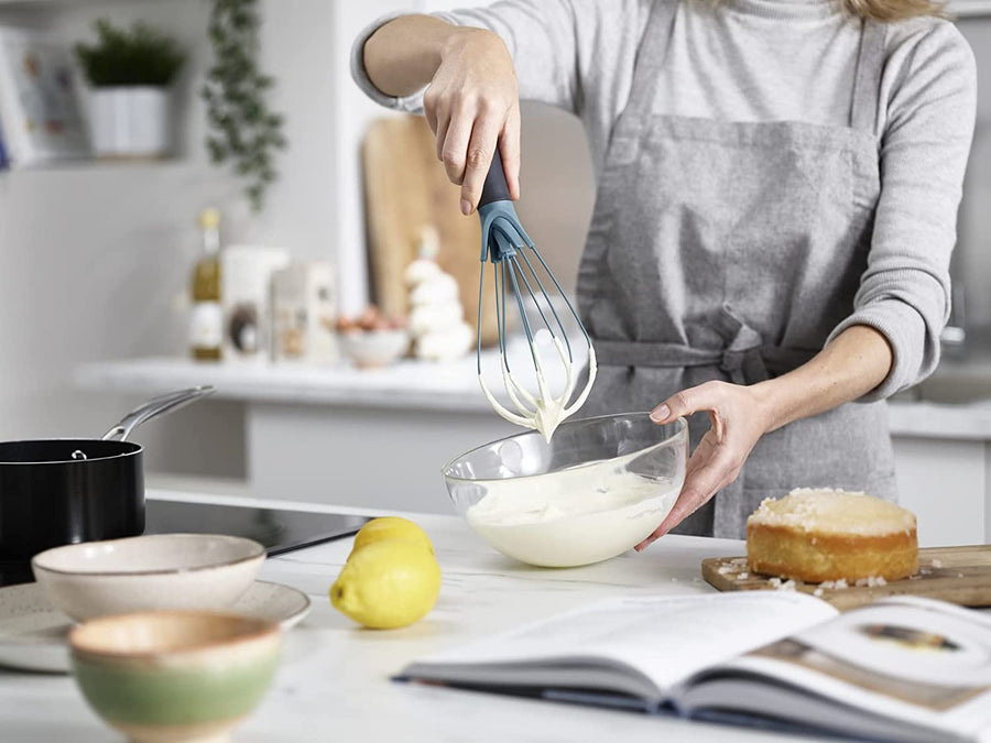 981000 Twist Whisk 2-In-1 Collapsible Balloon and Flat Whisk Silicone Coated Steel Wire, Sky