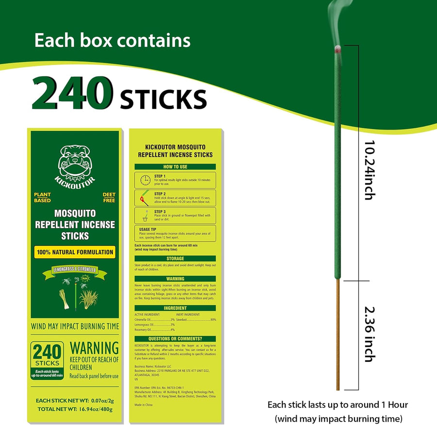 Mosquito Repellent Outdoor Patio 120 PCS Citronella Oil Mosquito Incense Sticks Natural Organic Mosquito Barrier Mosquito Repeller for Backyard Travel Camping Indoors Gnat Mosquito Control